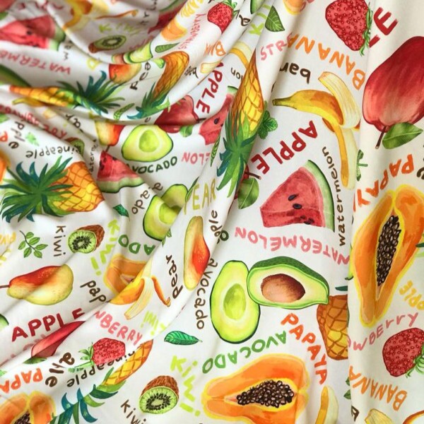 Viscose Branca Frutas Estampada